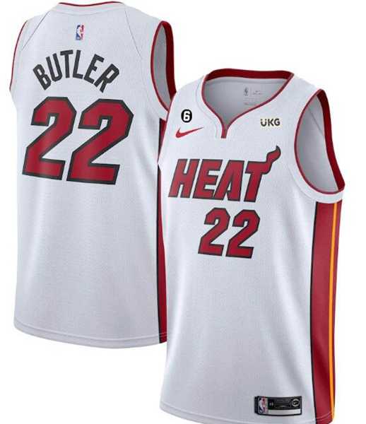 Mens Miami Heat #22 Jimmy Butler White With NO.6 Patch Stitched Jersey Dzhi